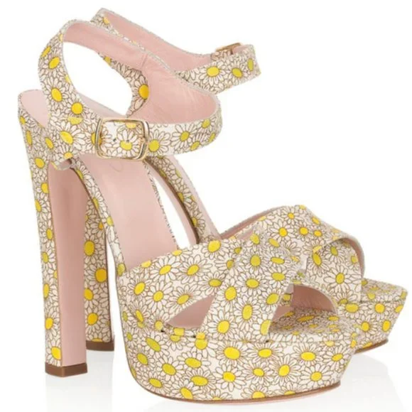 Valentino | Shoes | Red Valentino Daisy Print Platform Sandals  